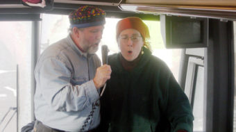 Singing bus riders for peace
