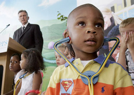 Hot battle: childrens health care vs. Bush