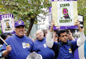 Security officers march for a living wage