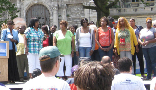 At empty train depot, Detroiters demand jobs