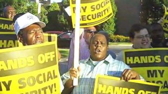 Protesters to GOP Kirk: hands off Social Security; jobs now