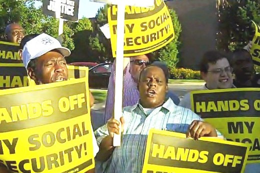 Protesters to GOP Kirk: hands off Social Security; jobs now