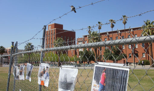 Mock border wall separates campus at the University of Arizona