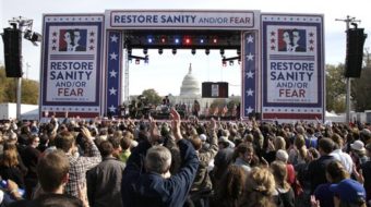 Stewart and Colbert draw mammoth crowd with many messages