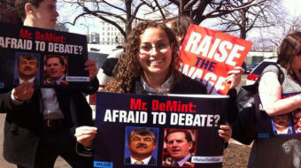 AFL-CIO leads demonstration for minimum wage hike outside Heritage Foundation