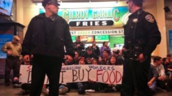 Concession staff protest working for peanuts