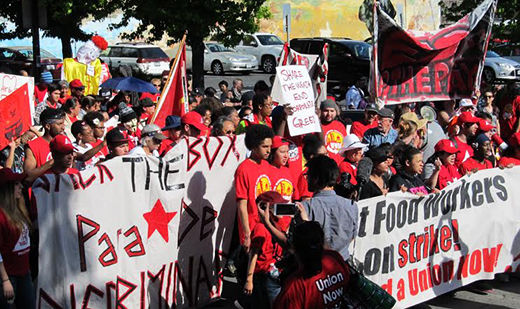 Berkeley demonstration for $15 at site of 60’s Free Speech Movement