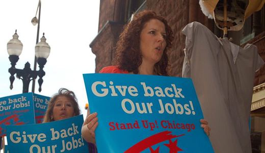 Chicago workers protest phony job creation