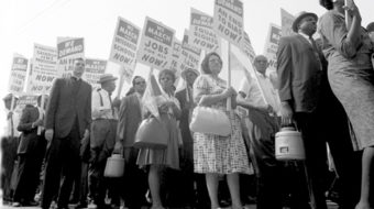 Today in labor history: Workers take part in protest against bank