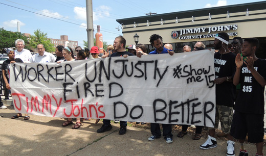 St. Louis workers rally to support fired Jimmy John’s employee