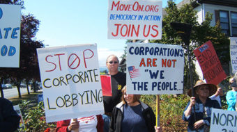 MoveOn pickets urge Congress, “End corporate dictatorship”