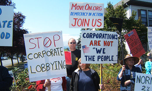 MoveOn pickets urge Congress, “End corporate dictatorship”