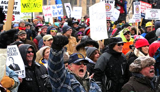 Wisconsin workers barred from right-to-work-for-less signing ceremony