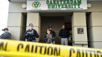 Demonstrators protest raids at medical pot facilities