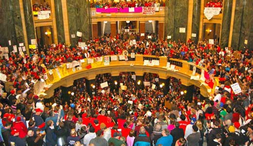 Snow, ice and wind no deterrent as Wisconsin protests begin week two