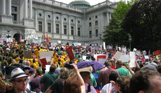 “Cuts are nuts”: Thousands rally at Pa. Capitol