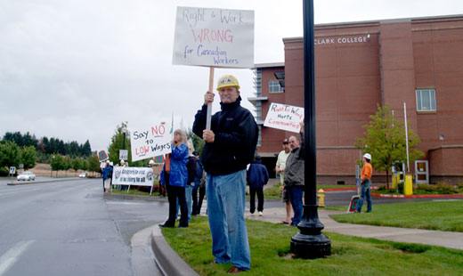 “Right to work” strategy session draws uninvited guests: union members