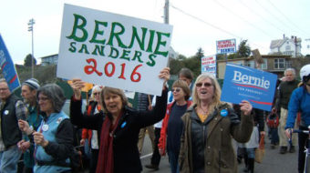 Wash. mill town workers march for Bernie