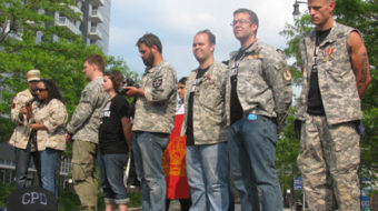 Iraq and Afghanistan veterans return medals at NATO protest