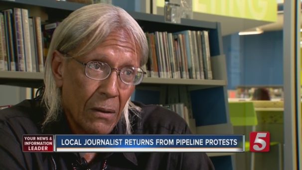 The author was interviewed by the Nashville media after returning from Standing Rock. | Screenshot from Nashville NewsChannel 5