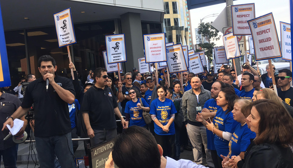 Skilled trades workers hit streets for fair wages at UCLA