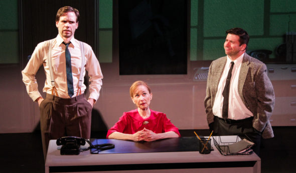 “Vonnegut USA,” left to right, Rob Smith as Lou Sterling, Carryl Lynn as Nancy Daily, and Matt Taylor as Bud Carmody / Maia Peters