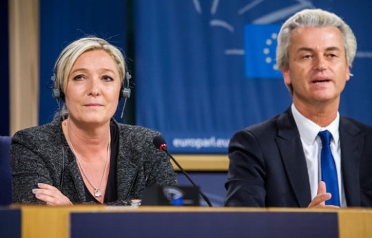 Front National presidential candidate Marine Le Pen of France (left) and Dutch Freedom Party leader Geert Wilders (right) are among the nationalist politicians in Europe hoping for a Trump boost. | Geert Vanden Wijngaert / AP