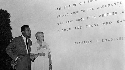 With Eleanor Roosevelt in Brussels, 1958, Wikimedia Commons, National Archives and Records Administration as part of a cooperation project.