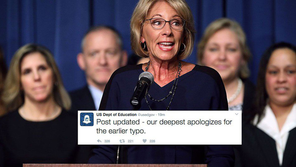 Education Secretary Betsy DeVos starts job amid protests and typos