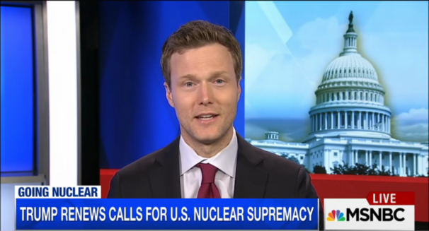 Dr. Matthew Kroenig appeared on MSNBC on Feb. 26 to discuss President Trump's call for a new nuclear arms race. Kroenig says the U.S. is falling behind Russia. | Screen capture from MSNBC