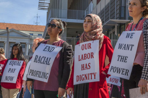 BERKELEY, CA - 8MARCH17 - Students, faculty and active women and their men supporters celebrate International Women's Day at the University of California campus in Berkeley. Women protested the anti-women policies and statements of Donald Trump as U.S. President, as well.Copyright David Bacon