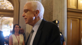McCain flies in and Pence breaks tie to debate health bill