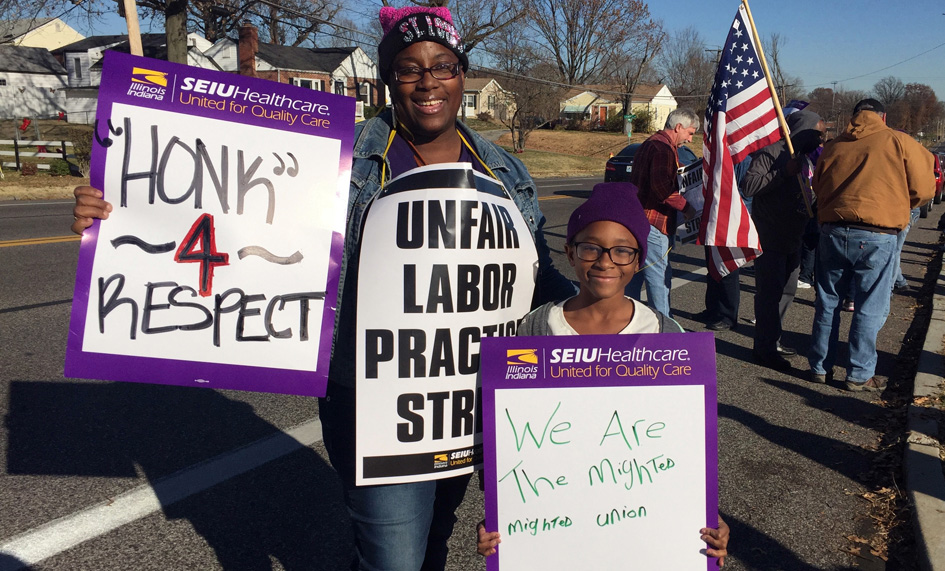 Strikers at Ferguson nursing home demand respect