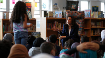 Accepting union challenge, Kamala Harris spends day with teachers