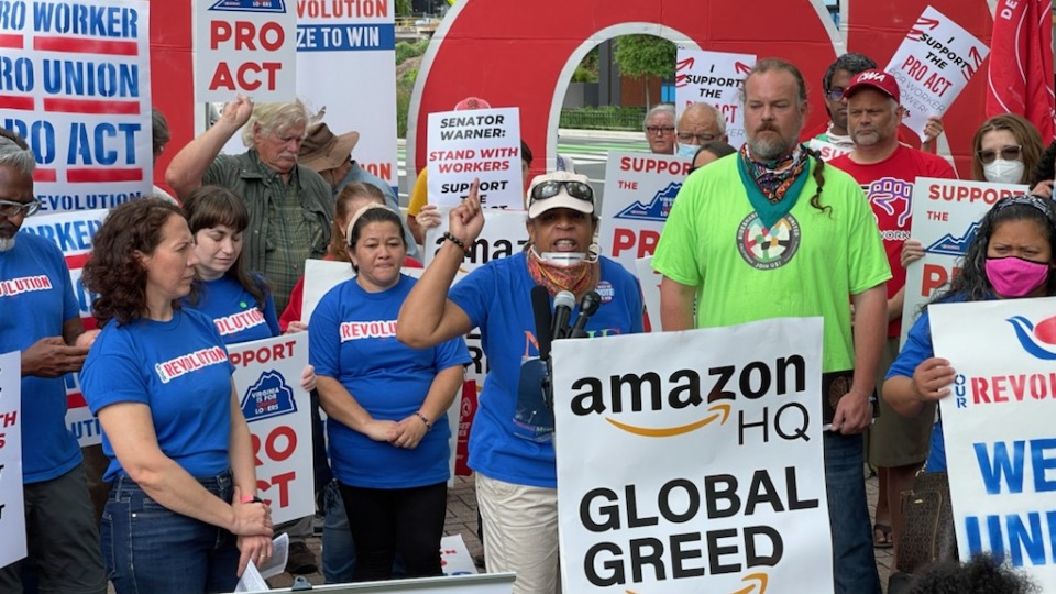 Unions take PROAct campaign to Amazon and Sen. Mark Warner’s door