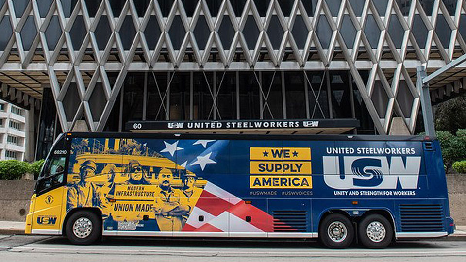 Steelworkers bus tour touts infrastructure bill, union-built supply chain