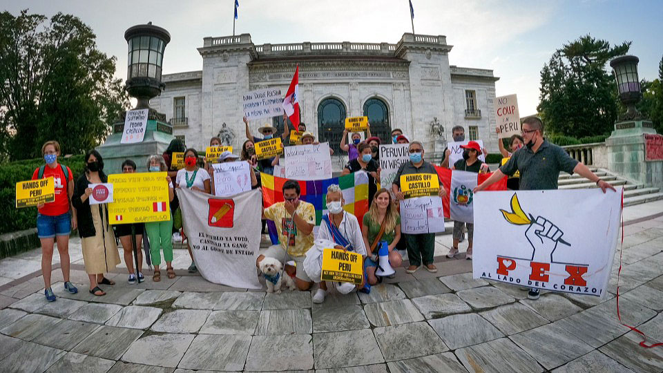 Peru solidarity: Activists show support for Castillo at OAS headquarters in D.C.