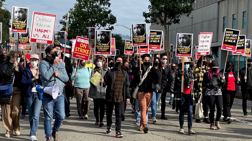 Kaiser Permanente health clinicians hold one-day strike for racial justice