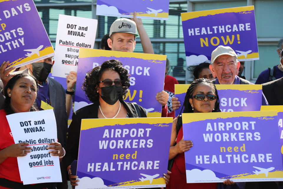 D.C.-area airport workers demand better health care, pay, job protections