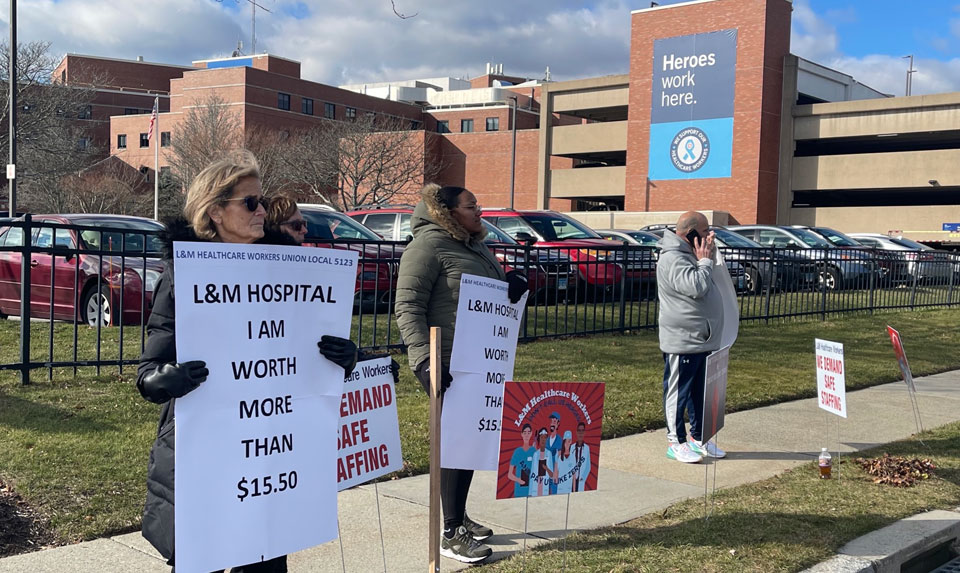 Connecticut healthcare workers picket for a livable wage